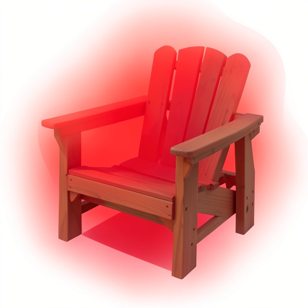 Adirondack style chair built from wooden pallets sitting outdoors on gravel