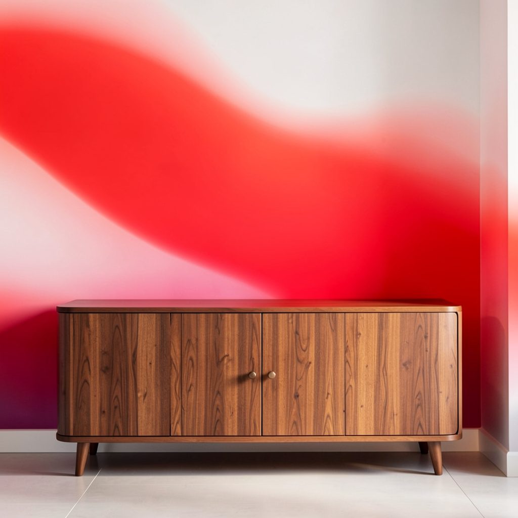 Retro styled room with a wooden sideboard and warm period furnishings